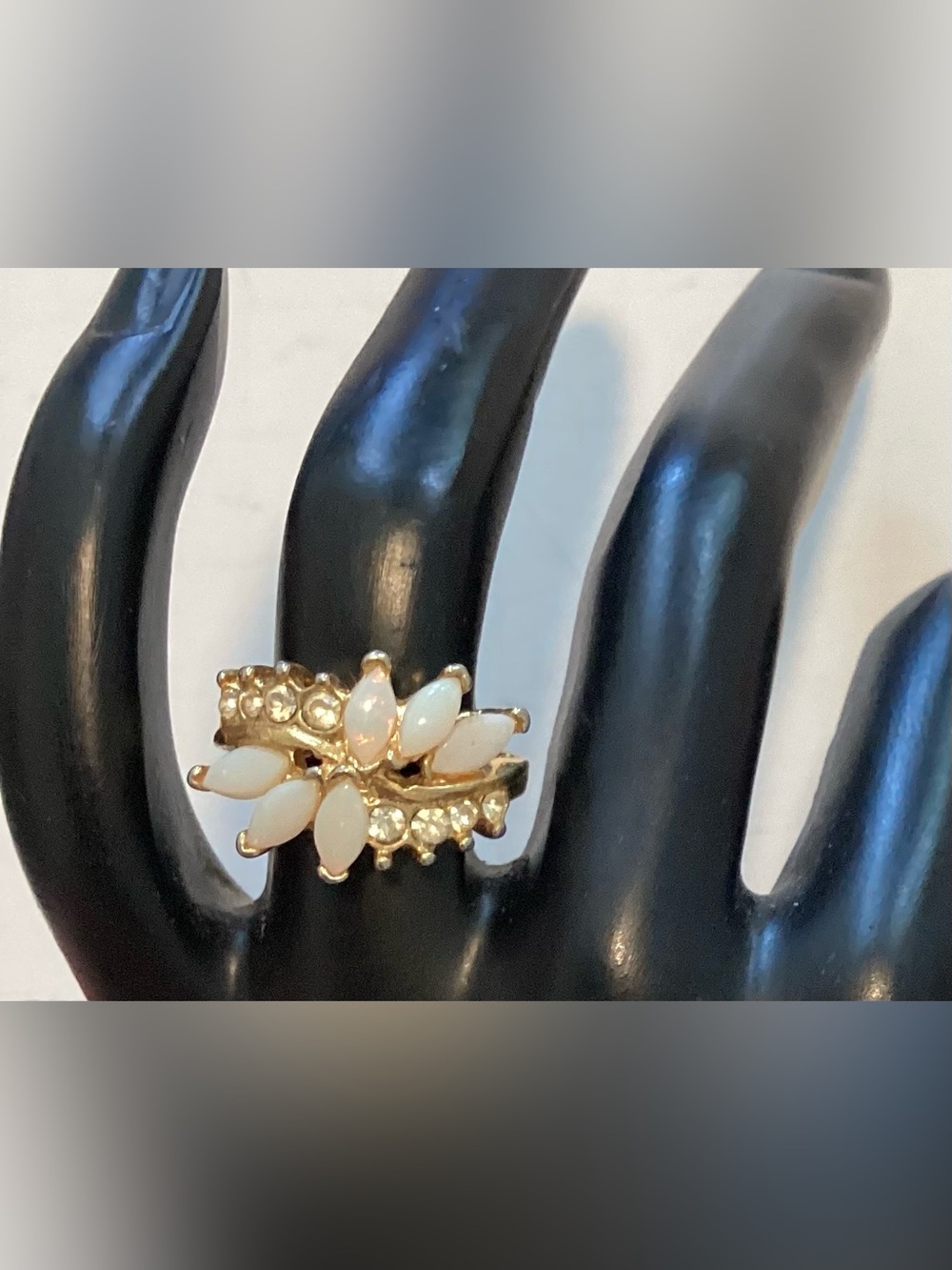 Vintage Goldtone Opal/CZ Stones Ring